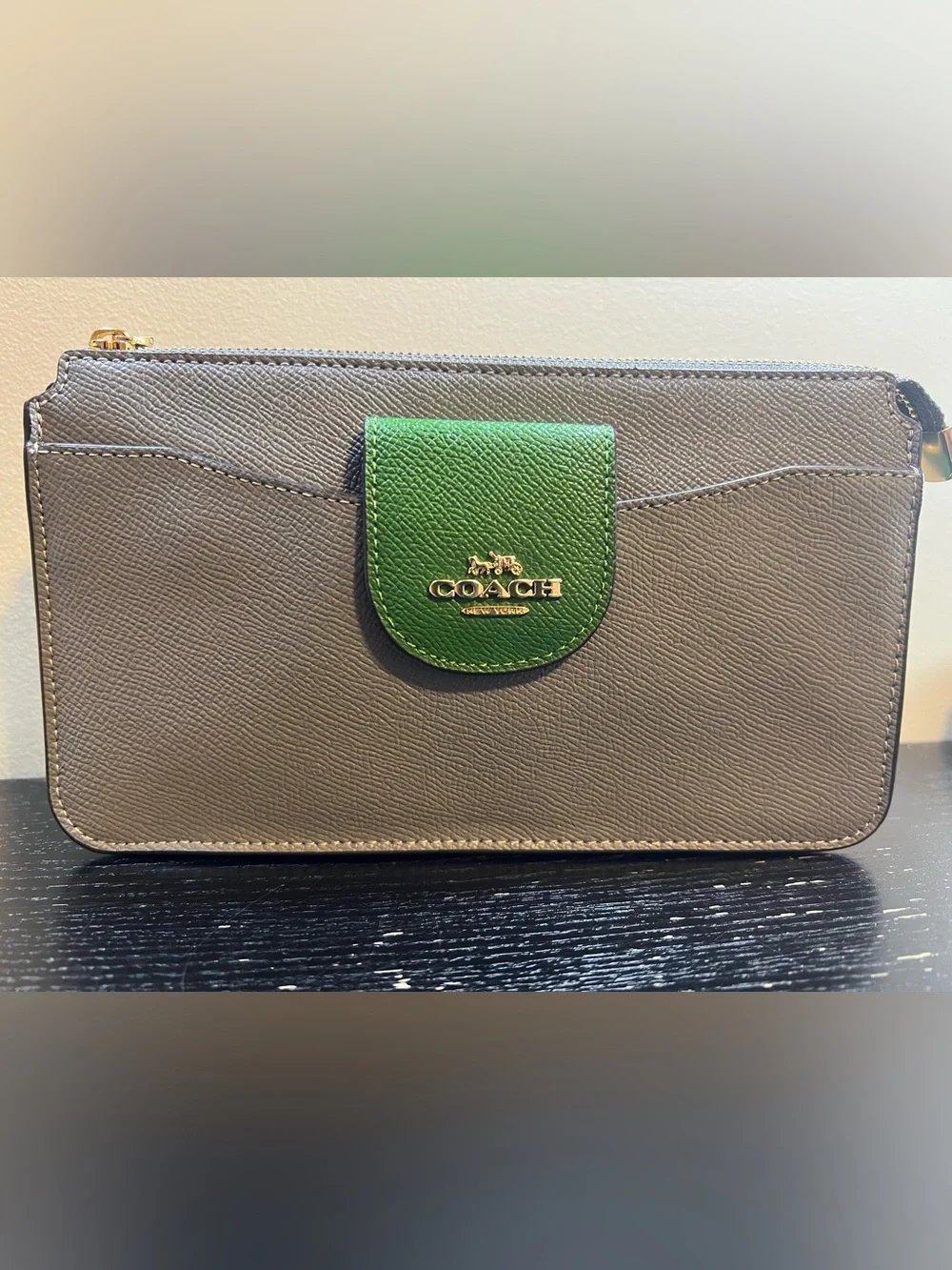 Coach Poppy Crossbody Bag set in a colorblock stone and kelly green